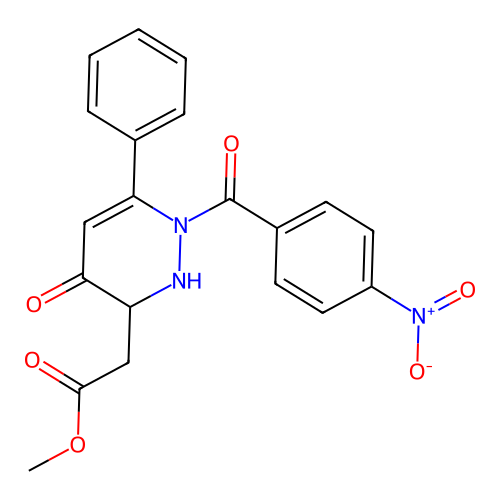 Methyl 2-[2-(4-nitrobenzoyl)-5-oxo-3-phenyl-1,6-dihydropyridazin-6-yl]acetate structure