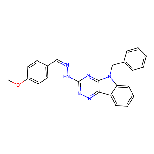 (Z)-5-benzyl-3-(2-(4-methoxybenzylidene)hydrazinyl)-5H-[1,2,4]triazino[5,6-b]indole structure