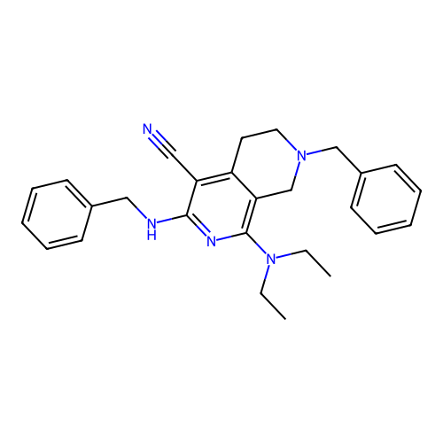 7-benzyl-3-(benzylamino)-1-(diethylamino)-5,6,7,8-tetrahydro-2,7-naphthyridine-4-carbonitrile structure