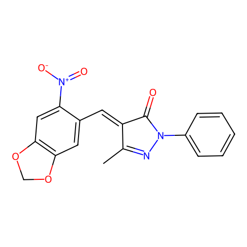 3-METHYL-4-((6-NITROBENZO[3,4-D]1,3-DIOXOLAN-5-YL)METHYLENE)-1-PHENYL-2-PYRAZOLIN-5-ONE structure