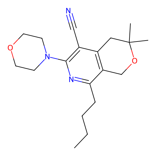 8-butyl-3,3-dimethyl-6-morpholin-4-yl-1,4-dihydropyrano[3,4-c]pyridine-5-carbonitrile structure