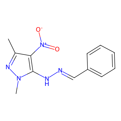 N-(benzylideneamino)-1,3-dimethyl-4-nitropyrazol-5-amine structure