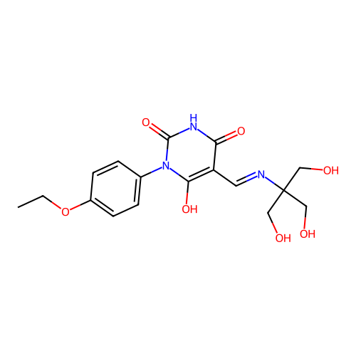 (5Z)-5-({[1,3-DIHYDROXY-2-(HYDROXYMETHYL)PROPAN-2-YL]AMINO}METHYLIDENE)-1-(4-ETHOXYPHENYL)-1,3-DIAZINANE-2,4,6-TRIONE structure