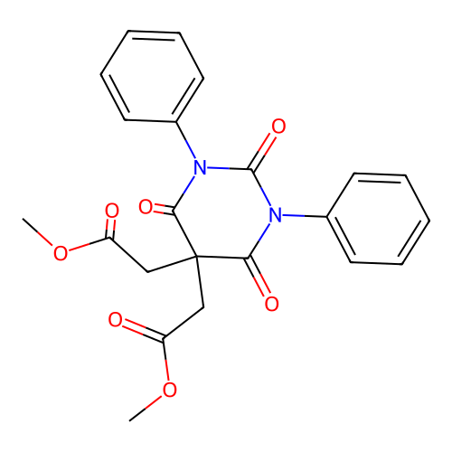 Dimethyl 2,2'-(2,4,6-trioxo-1,3-diphenylhexahydropyrimidine-5,5-diyl)diacetate structure