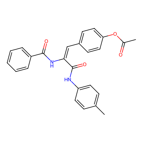 (E)-4-(2-benzamido-3-oxo-3-(p-tolylamino)prop-1-en-1-yl)phenyl acetate structure