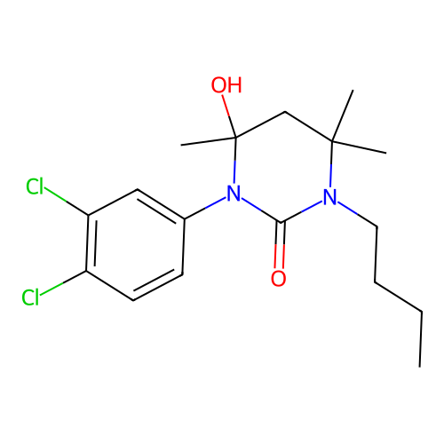 1-butyl-3-(3,4-dichlorophenyl)-4-hydroxy-4,6,6-trimethyltetrahydropyrimidin-2(1H)-one structure