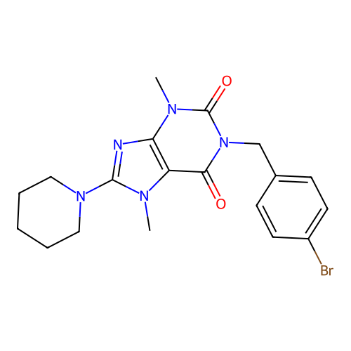1-[(4-bromophenyl)methyl]-3,7-dimethyl-8-(1-piperidyl)purine-2,6-dione structure