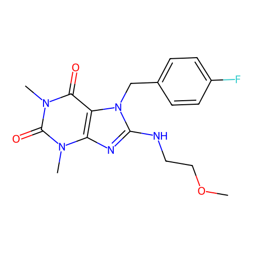 7-(4-fluorobenzyl)-8-((2-methoxyethyl)amino)-1,3-dimethyl-1H-purine-2,6(3H,7H)-dione structure