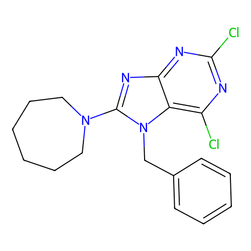 8-(azepan-1-yl)-7-benzyl-2,6-dichloro-7H-purine structure