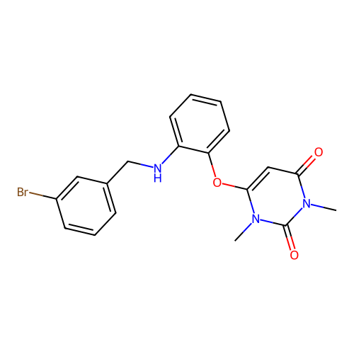 6-{2-[(3-bromobenzyl)amino]phenoxy}-1,3-dimethylpyrimidine-2,4(1H,3H)-dione structure