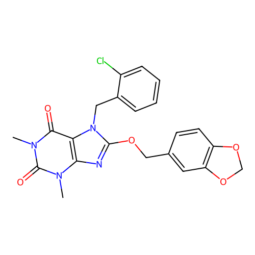 8-(1,3-benzodioxol-5-ylmethoxy)-7-[(2-chlorophenyl)methyl]-1,3-dimethylpurine-2,6-dione structure