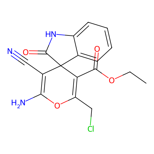 ethyl 2'-amino-6'-(chloromethyl)-3'-cyano-2-oxospiro[indoline-3,4'-pyran]-5'-carboxylate structure