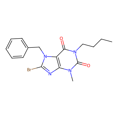 7-benzyl-8-bromo-1-butyl-3-methyl-3,7-dihydro-1H-purine-2,6-dione structure