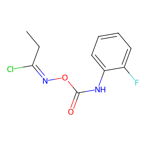 (E)-N-(((2-fluorophenyl)carbamoyl)oxy)propionimidoyl chloride structure