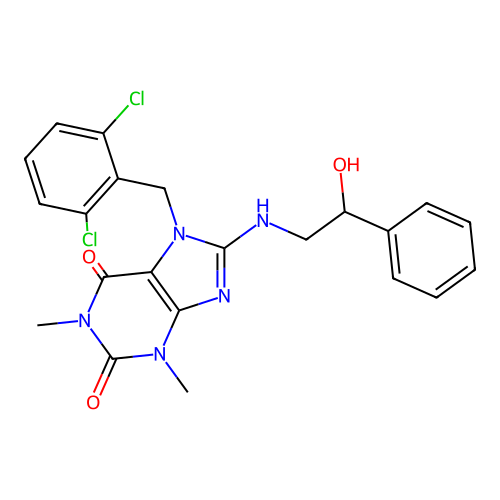 7-(2,6-dichlorobenzyl)-8-((2-hydroxy-2-phenylethyl)amino)-1,3-dimethyl-1H-purine-2,6(3H,7H)-dione structure