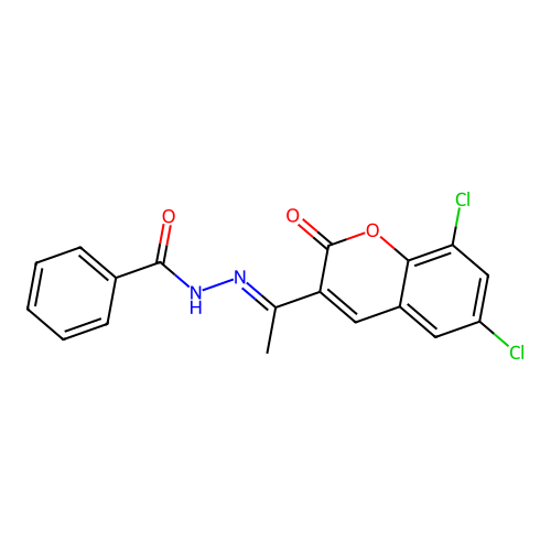 N'-[(1E)-1-(6,8-dichloro-2-oxo-2H-chromen-3-yl)ethylidene]benzohydrazide structure