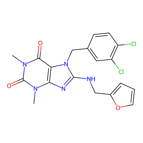 7-(3,4-dichlorobenzyl)-8-[(furan-2-ylmethyl)amino]-1,3-dimethyl-3,7-dihydro-1H-purine-2,6-dione structure