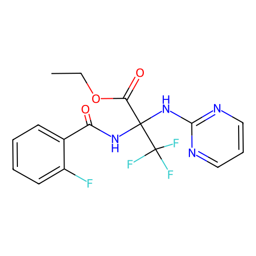 ethyl 3,3,3-trifluoro-N-[(2-fluorophenyl)carbonyl]-2-(pyrimidin-2-ylamino)alaninate structure