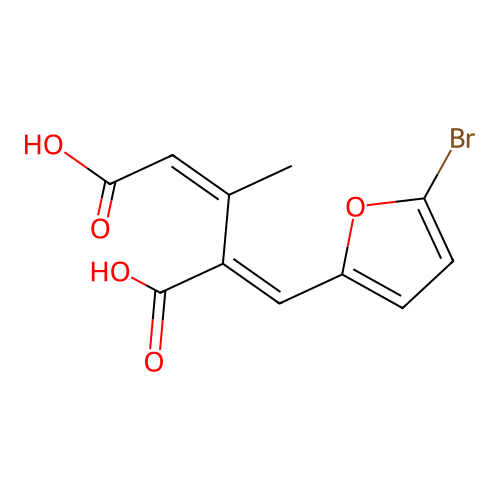(Z,4E)-4-[(5-bromofuran-2-yl)methylidene]-3-methylpent-2-enedioic acid structure