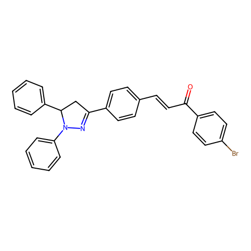 (E)-1-(4-bromophenyl)-3-[4-(2,3-diphenyl-3,4-dihydropyrazol-5-yl)phenyl]prop-2-en-1-one structure
