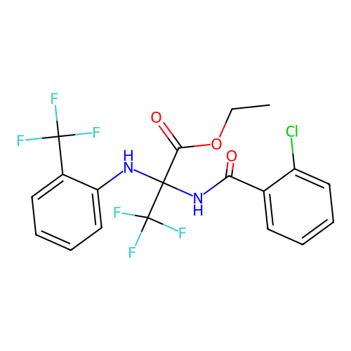 ethyl 2-(2-chlorobenzamido)-3,3,3-trifluoro-2-((2-(trifluoromethyl)phenyl)amino)propanoate structure