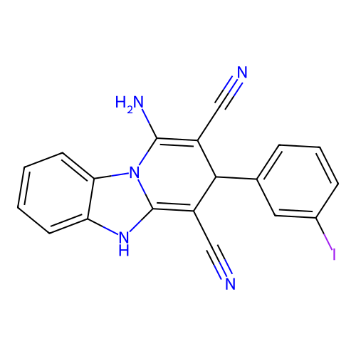 1-amino-3-(3-iodophenyl)-3,5-dihydropyrido[1,2-a]benzimidazole-2,4-dicarbonitrile structure
