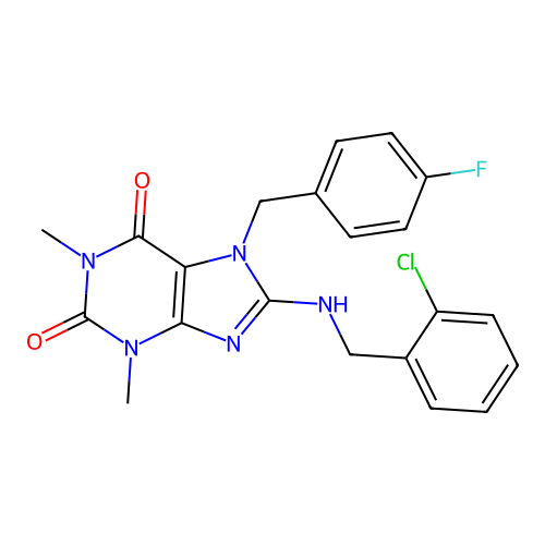 8-[(2-chlorobenzyl)amino]-7-(4-fluorobenzyl)-1,3-dimethyl-3,7-dihydro-1H-purine-2,6-dione structure