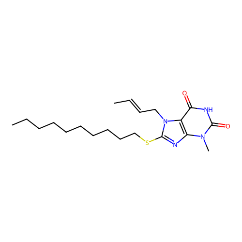 7-[(E)-but-2-enyl]-8-decylsulfanyl-3-methylpurine-2,6-dione structure