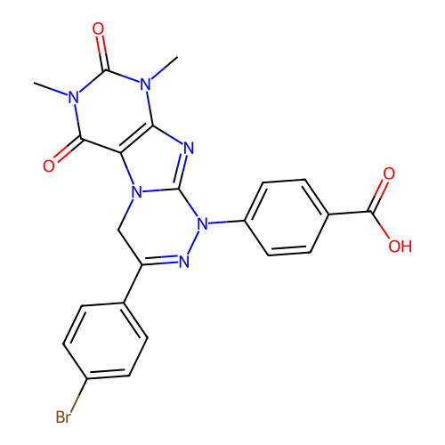 4-(3-(4-bromophenyl)-7,9-dimethyl-6,8-dioxo-6,7,8,9-tetrahydro-[1,2,4]triazino[3,4-f]purin-1(4H)-yl)benzoic acid structure
