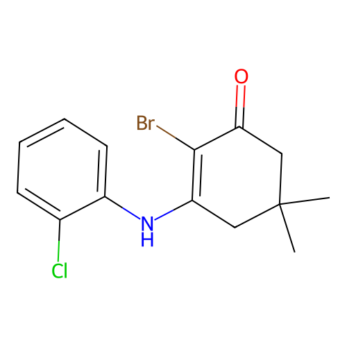 2-Bromo-3-[(2-chlorophenyl)amino]-5,5-dimethylcyclohex-2-en-1-one structure