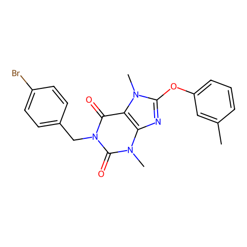 1-[(4-bromophenyl)methyl]-3,7-dimethyl-8-(3-methylphenoxy)purine-2,6-dione structure