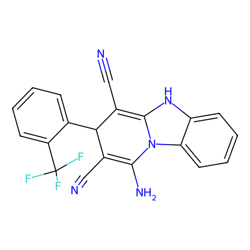 1-amino-3-[2-(trifluoromethyl)phenyl]-3,5-dihydropyrido[1,2-a]benzimidazole-2,4-dicarbonitrile structure