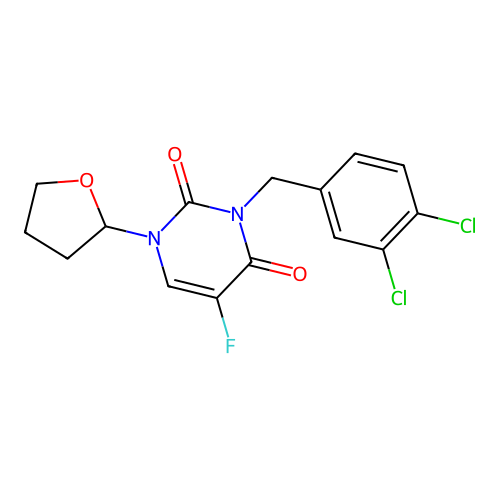 3-(3,4-dichlorobenzyl)-5-fluoro-1-(tetrahydrofuran-2-yl)pyrimidine-2,4(1H,3H)-dione structure