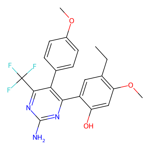 2-(2-amino-5-(4-methoxyphenyl)-6-(trifluoromethyl)pyrimidin-4-yl)-4-ethyl-5-methoxyphenol structure