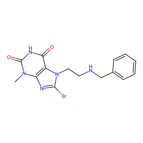 7-[2-(benzylamino)ethyl]-8-bromo-3-methyl-3,7-dihydro-1H-purine-2,6-dione structure