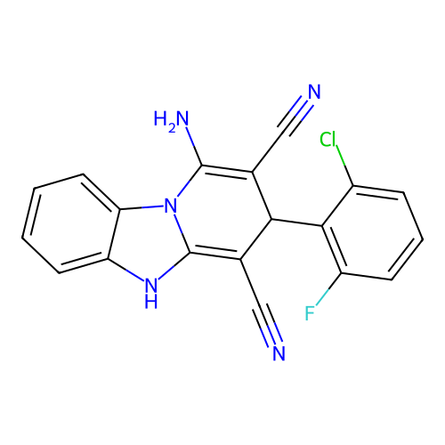 1-amino-3-(2-chloro-6-fluorophenyl)-3,5-dihydropyrido[1,2-a]benzimidazole-2,4-dicarbonitrile structure