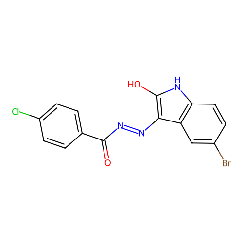 N'-[(3E)-5-bromo-2-oxo-1,2-dihydro-3H-indol-3-ylidene]-4-chlorobenzohydrazide structure