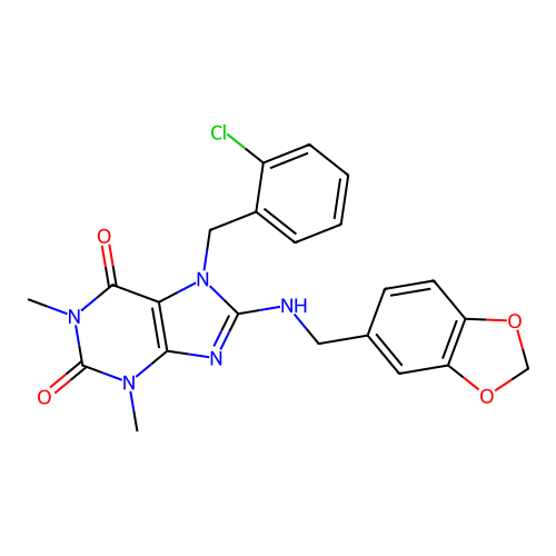 8-[(1,3-benzodioxol-5-ylmethyl)amino]-7-(2-chlorobenzyl)-1,3-dimethyl-3,7-dihydro-1H-purine-2,6-dione structure