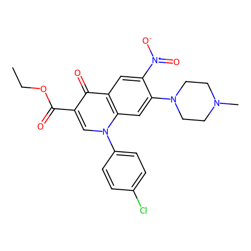 Ethyl 1-(4-chlorophenyl)-7-(4-methylpiperazin-1-yl)-6-nitro-4-oxo-quinoline-3-carboxylate structure