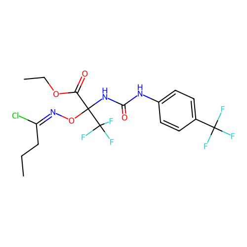 (E)-ethyl 2-(((1-chlorobutylidene)amino)oxy)-3,3,3-trifluoro-2-(3-(4-(trifluoromethyl)phenyl)ureido)propanoate structure