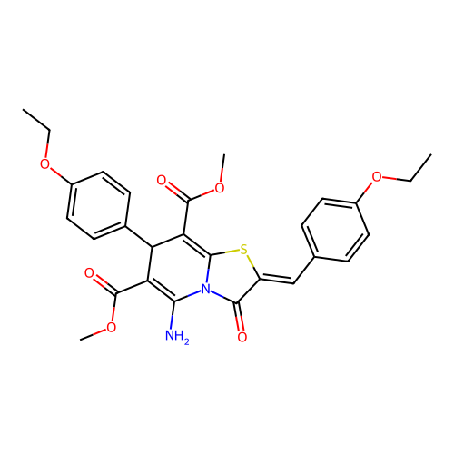 (Z)-dimethyl 5-amino-2-(4-ethoxybenzylidene)-7-(4-ethoxyphenyl)-3-oxo-3,7-dihydro-2H-thiazolo[3,2-a]pyridine-6,8-dicarboxylate structure