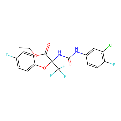 ethyl 2-(3-(3-chloro-4-fluorophenyl)ureido)-3,3,3-trifluoro-2-(4-fluorophenoxy)propanoate structure