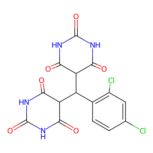 5,5'-[(2,4-dichlorophenyl)methanediyl]dipyrimidine-2,4,6(1H,3H,5H)-trione structure