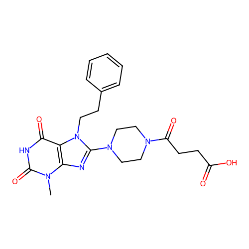 4-(4-(3-methyl-2,6-dioxo-7-phenethyl-2,3,6,7-tetrahydro-1H-purin-8-yl)piperazin-1-yl)-4-oxobutanoic acid structure