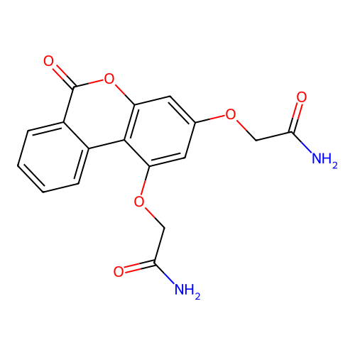 2,2'-((6-oxo-6H-benzo[c]chromene-1,3-diyl)bis(oxy))diacetamide structure