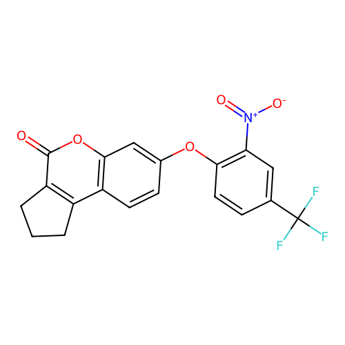 7-[2-nitro-4-(trifluoromethyl)phenoxy]-2,3-dihydrocyclopenta[c]chromen-4(1H)-one structure