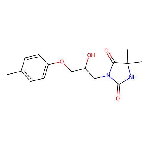 3-(2-Hydroxy-3-p-tolyloxy-propyl)-5,5-dimethyl-imidazolidine-2,4-dione structure
