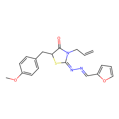 2-furaldehyde [3-allyl-5-(4-methoxybenzyl)-4-oxo-1,3-thiazolidin-2-ylidene]hydrazone structure