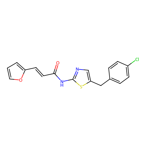 (2E)-N-[5-(4-chlorobenzyl)-1,3-thiazol-2-yl]-3-(furan-2-yl)prop-2-enamide structure