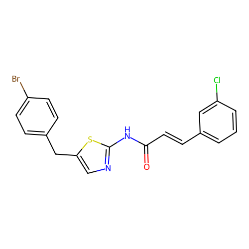 (2E)-N-[5-(4-bromobenzyl)-1,3-thiazol-2-yl]-3-(3-chlorophenyl)prop-2-enamide structure